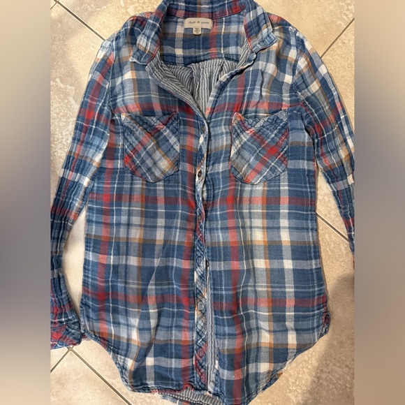 Cloth & Stone x Anthropologie Blue Flannel Button Down Shirt XS Great Condition - Picture 1 of 4